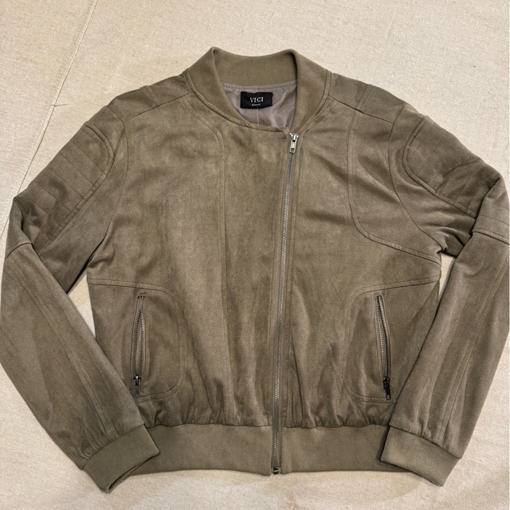 Vici Olive Green Suede Bomber Zip-Up Jacket